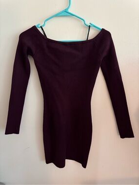 Forever 21 Long Sleeve Off-Shoulder Ribbed Dress - Plum
